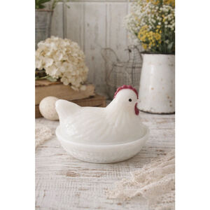Vintage Milk Glass Hen on Nest Covered Dish Cottagecore Farmhouse Grandmacore